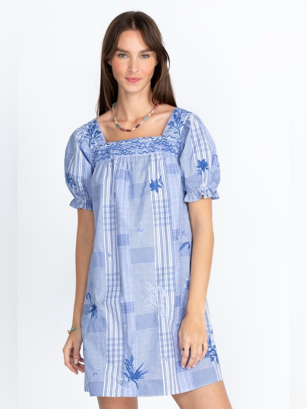 Johnny Was Workshop Marbella Square Neck Embroidered Cotton Park Dress XL